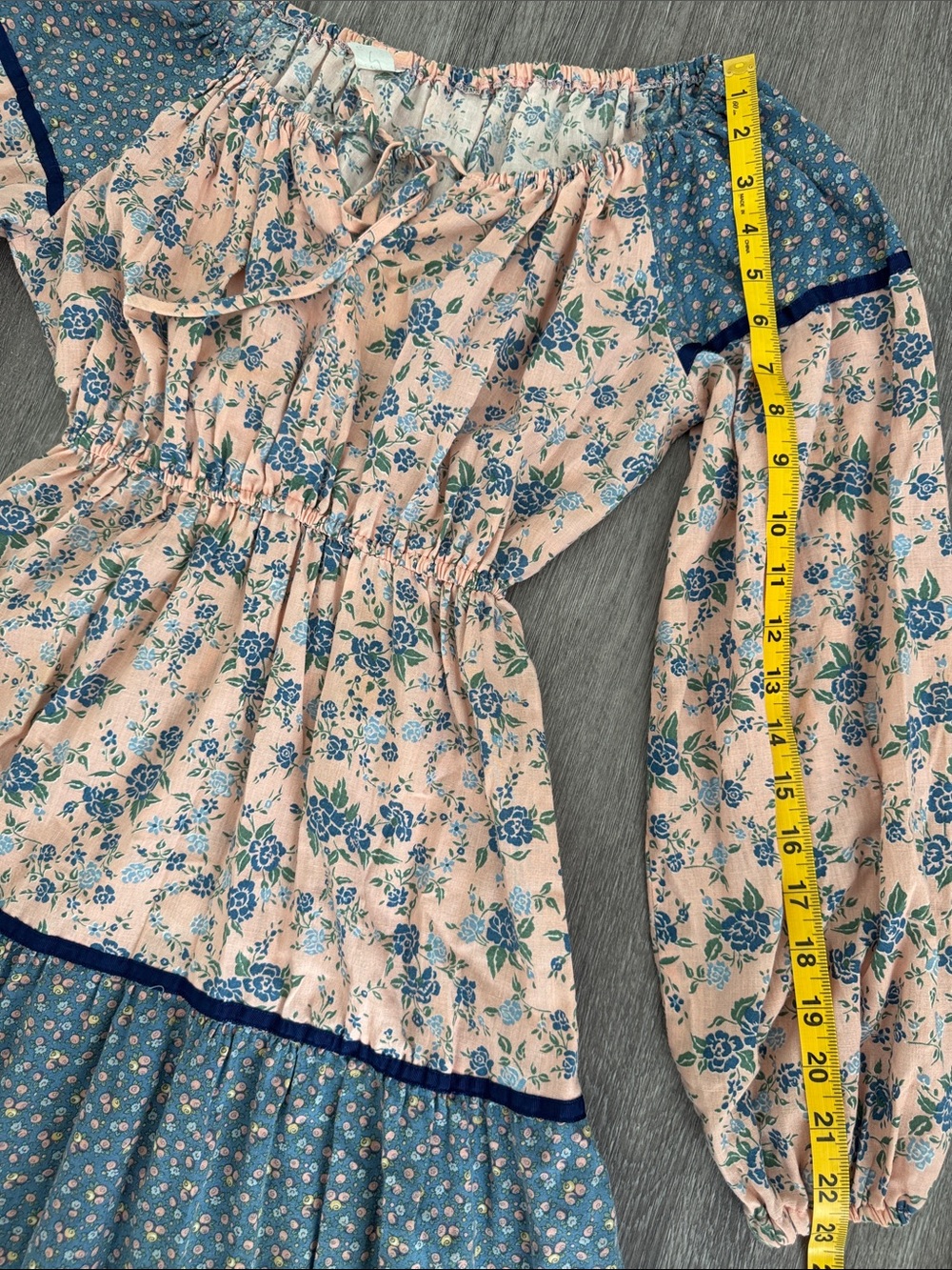 Vintage 70s Pink and Blue Floral Tiered Peasant Dress - Picture 14 of 16